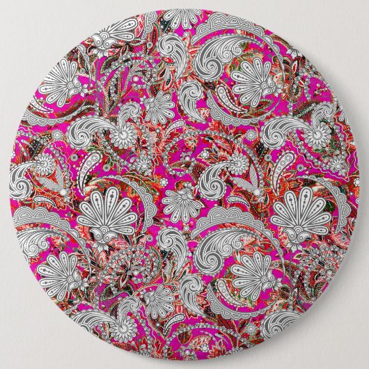 Stomme witte roze paisleypatronen ronde button 6,0 cm (Voorkant)