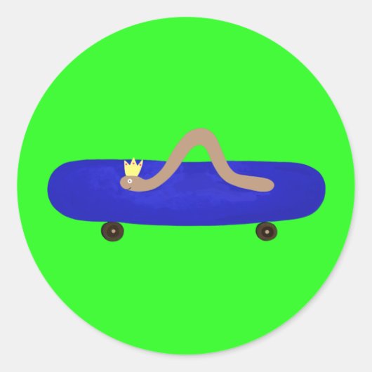 Stomme worm op een skateboard ronde sticker (Voorkant)