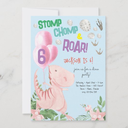 Stomp chomp en brullen Dino kinderen verjaardag ui Kaart (Voorkant)