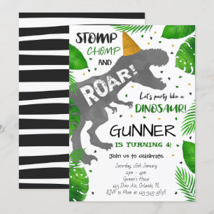 Stomp, Chomp en Roar! Dinosaurus Verjaardag Uitnod Kaart