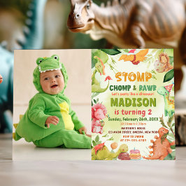 Stomp Chomp en Roar Greenery Dinosaurus Verjaardag Kaart