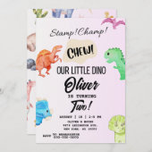 STOMP CHOMP ET CHEW Dinosaur Invitation d'annivers (Devant / Derrière)
