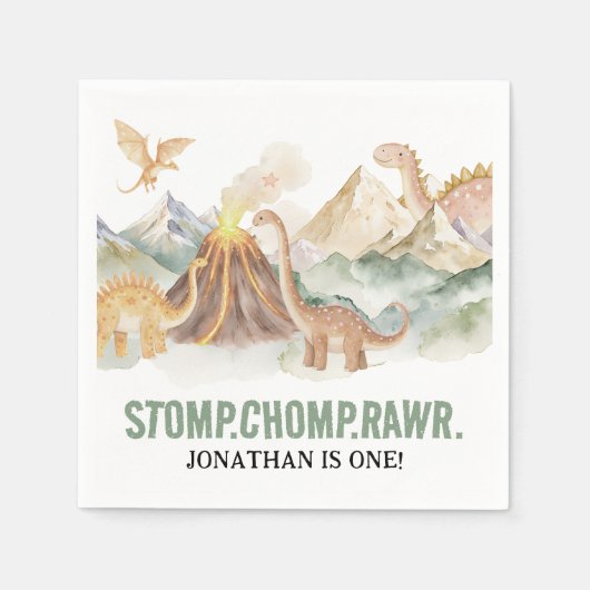 Stomp Chomp Rawr Boy Dinosaur 1st Birthday Party Servet (Voorkant)