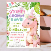 Stomp Chomp Rawr! Dinosaurus 3e verjaardag meisje Kaart