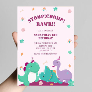 Stomp Chomp Rawr Roze Schattigee Dinosaurus Verjaa Kaart