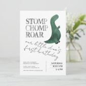 Stomp Chomp Roar Baby Boy Dinosaur First Birthday Kaart (Staand voorkant)