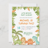 Stomp Chomp Roar Dino Invitation Anniversaire (Devant)