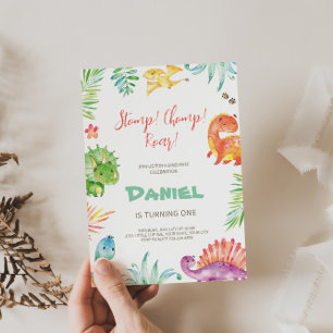 'Stomp Chomp Roar' Dino Uitnodiging voor verjaarda