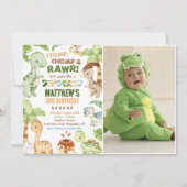 Stomp Chomp Roar Dinosaur 3e verjaardag foto Kaart (Voorkant)