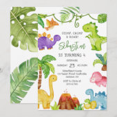Stomp Chomp Roar Dinosaur Birthday Invitation (Devant / Derrière)