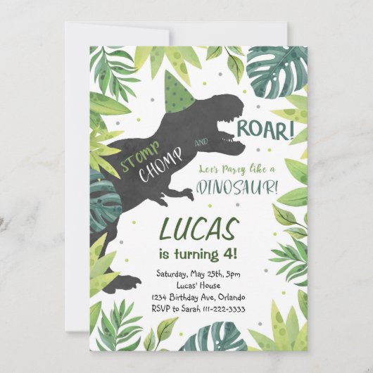 Stomp Chomp Roar Dinosaur Invitation Anniversaire (Devant)