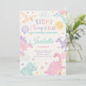 Stomp Chomp & Roar Dinosaur Invitation Editable Kaart (Staand voorkant)