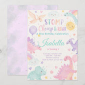 Stomp Chomp & Roar Dinosaur Invitation Editable Kaart (Voorkant / Achterkant)