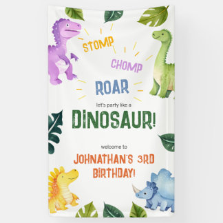 Stomp Chomp Roar Dinosaurus 3e Verjaardagsfeest Spandoek