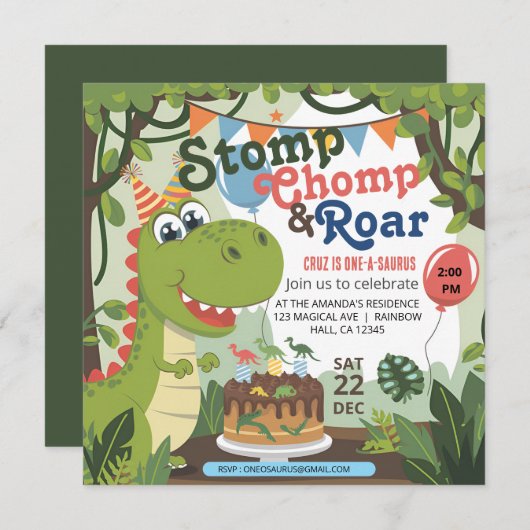 Stomp Chomp Roar dinosaurus op een dag van zijn ve Kaart (Voorkant / Achterkant)