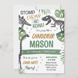 Stomp Chomp Roar Dinosaurus Verjaardag uitnodiging