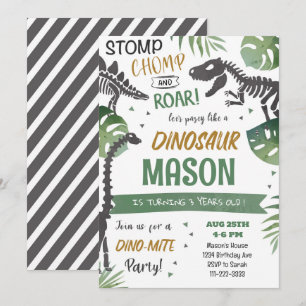 Stomp Chomp Roar Dinosaurus Verjaardag uitnodiging