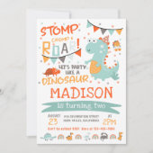 Stomp, Chomp & Roar Dinosaurus Verjaardagsfeest Kaart (Voorkant)