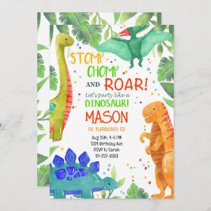 Stomp Chomp Roar Dinosaurussen Verjaardag uitnodig Kaart