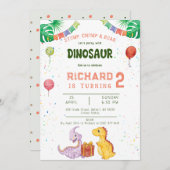 STOMP CHOMP ROAR Kleurrijke Dino Verjaardagsfeestj Kaart (Voorkant / Achterkant)