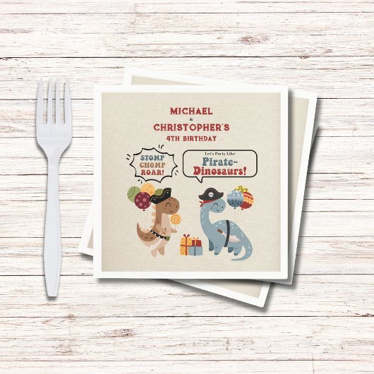 Stomp Chomp Roar Pirate Dinosaur Twin Boy Verjaard Servet