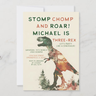 Stomp Chomp Roar T-Rex Dinosaur Boy 3e verjaardag Kaart