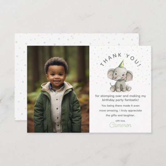 Stomp on Over, Schattigee olifant, verjaardagsfoto Bedankkaart (Voorkant / Achterkant)