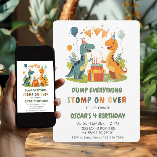 Stomp op de verjaardag van de dinosaurus kaart