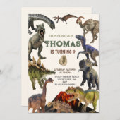 Stomp op Dino verjaardagsfeestje uitnodiging (Voorkant / Achterkant)