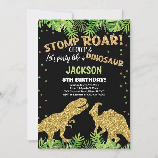 Stomp Roar Parties scintillant Dinosaur Invitation (Devant)