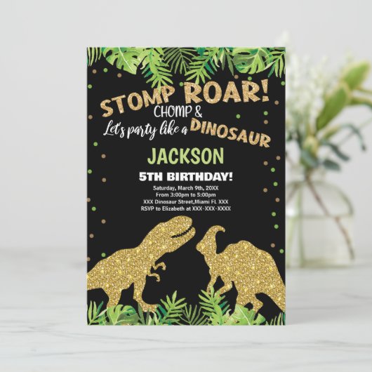Stomp Roar Parties scintillant Dinosaur Invitation (Debout devant)