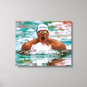 Stompdrager in de pool met waterdruppels canvas afdruk