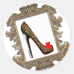 Stomppomp van leopard Stiletto Ronde Sticker