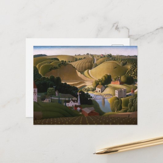 Stone City van Grant Wood Feestdagenkaart (Voorkant / Achterkant in situ)