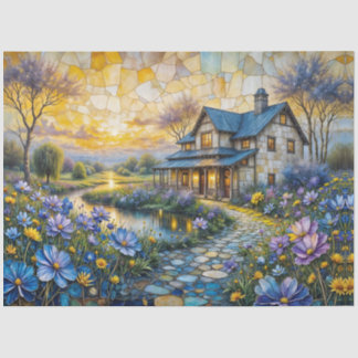 Stone Country Farmhouse in Patchwork Floral Valley Tissuepapier