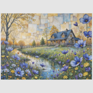 Stone Country Farmhouse in Patchwork Floral Valley Tissuepapier
