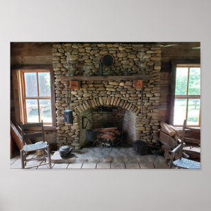 Stone Fireplace in 19e eeuw Home Poster