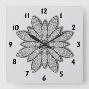 Stone Flower met zwarte nummers Vierkante Klok