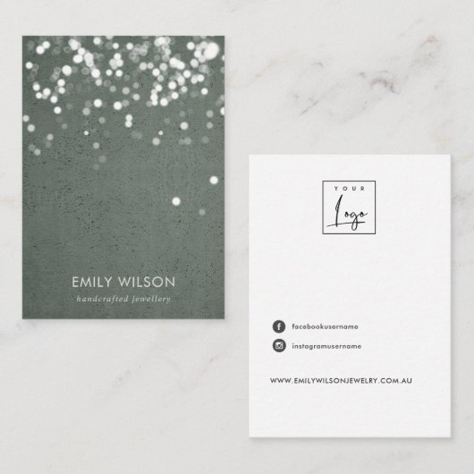 STONE GRAY LIGHT STRING STUD EARRING DISPLAY BUS VISITEKAARTJE (Voorkant / Achterkant)