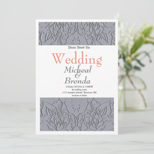 Stone Grey bruiloft uitnodiging (Staand voorkant)