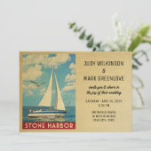 Stone Harbour Wedding Invitation Sailboat Kaart (Staand voorkant)
