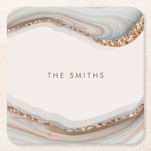 Stone Marble Agate Vierkante Kartonnen Onderzetter (Voorkant)