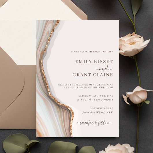 Stone Marble Agate Wedding Invitation Kaart