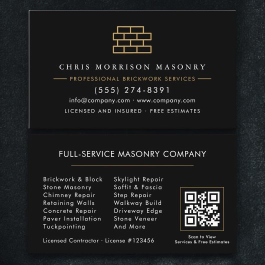 Stone Masonry Brick Mason Company QR Code Visitekaartje
