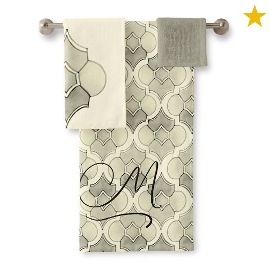 Stone Monogram Watercolor Geometric Pattern  Bad Handdoek