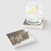 Stone Onderzetter - Sneeuw valt op de Alpaca's (Zijkant)