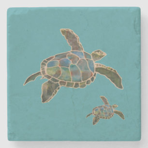 Stone Onderzetter - Twee Zeeen schildpadden