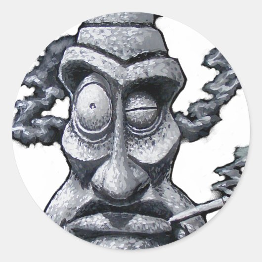 Stone Smoker Tiki Man Ronde Sticker (Voorkant)