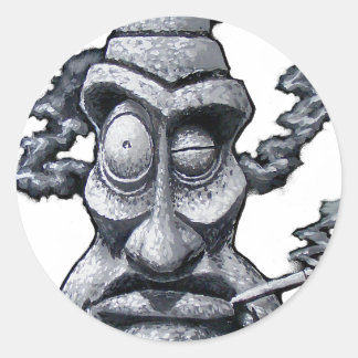 Stone Smoker Tiki Man Ronde Sticker