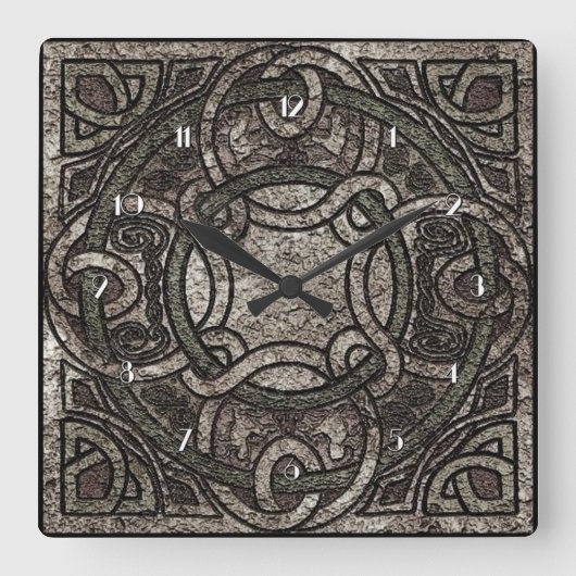 Stone Texture Celtic Knot Wall Clock Vierkante Klok (Voorkant)